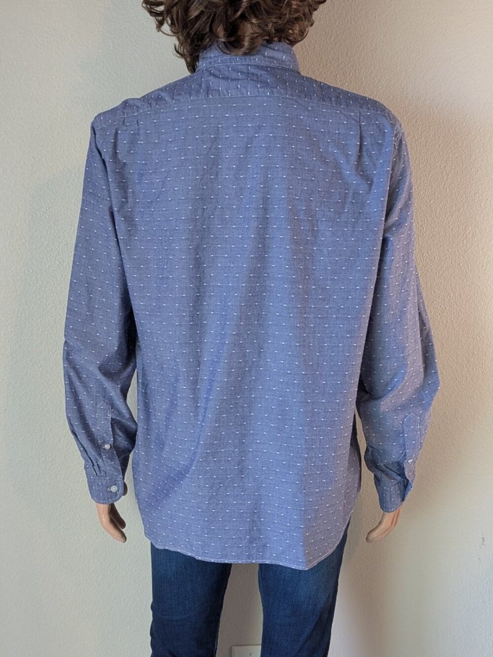 J. Crew Shirt Men's Size XL Blue White Button-up Slim Fit Long Sleeve Dotted - Picture 2 of 14
